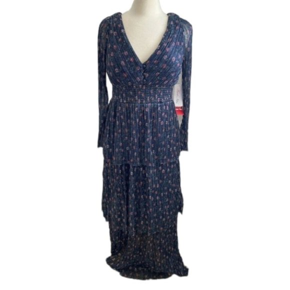 Haute Nites Size 9 Layer Flattering Maxi Floral Dress Long Sleeve NEW - Picture 1 of 10